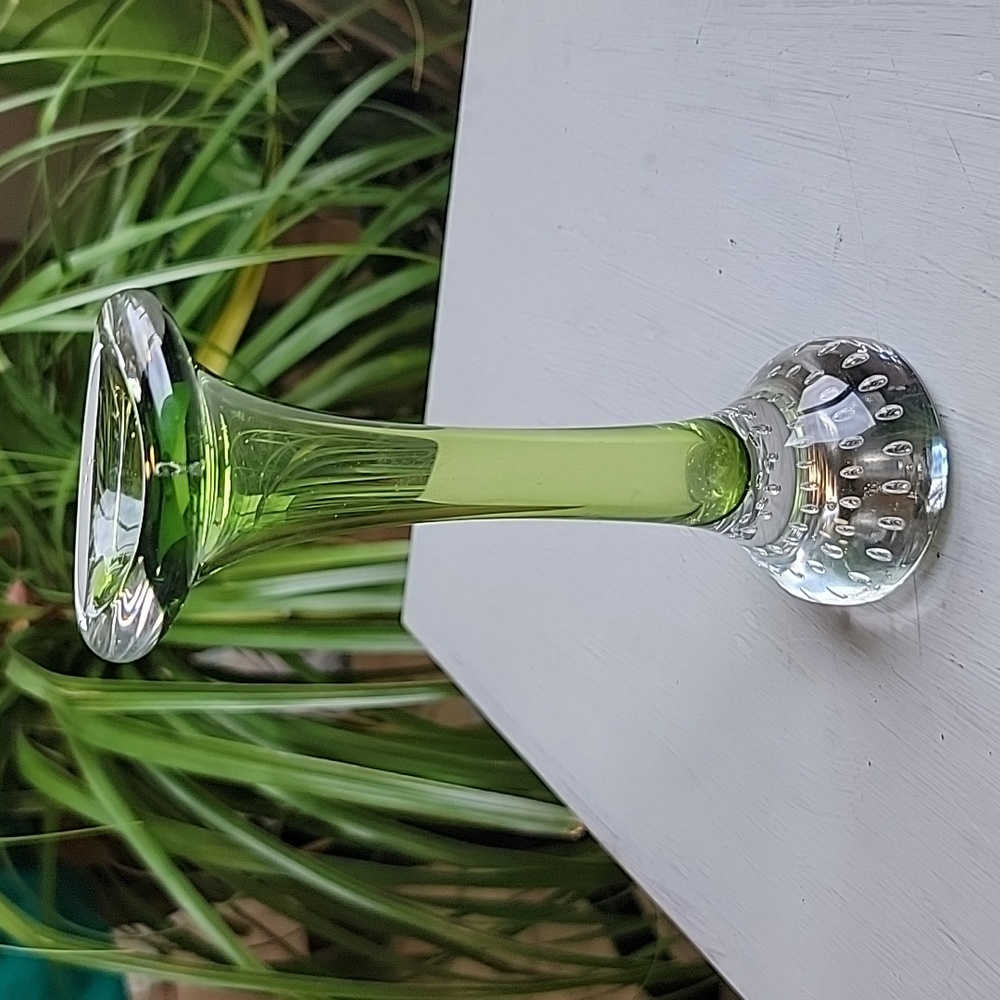 Aseda Sweden Green Glass with Clear Base 6.75"h bud vase green hand-blown